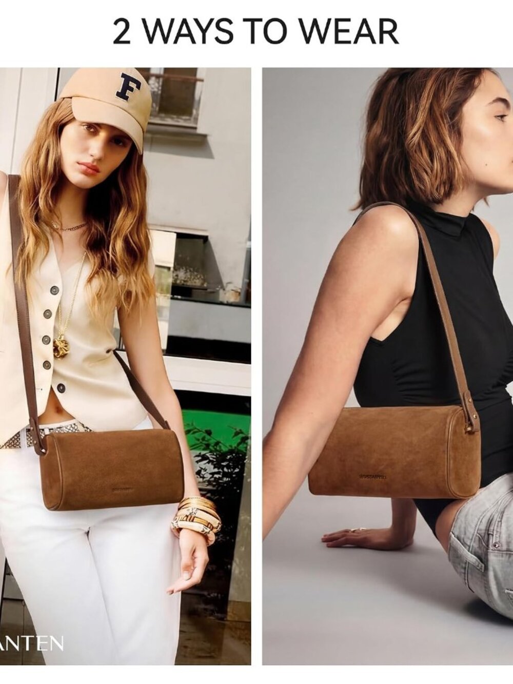 Shoulder Bag for Women Suede Leather Handbags Crossbody Purse Vintage Barrel Bag - Picture 2 of 6